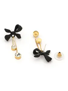 Unwind by Yellow Chimes Black Crystal Contemporary Drop Earrings