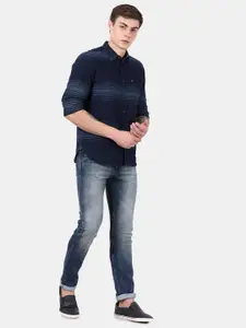 t-base Men Blue Standard Horizontal Stripes Striped Casual Shirt