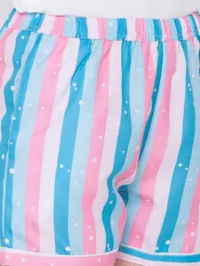 FashionRack Women Blue & Pink Pack of 2 Printed Lounge Shorts