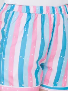 FashionRack Women Pack Of 2 Pink & Blue 2 Striped Lounge Shorts