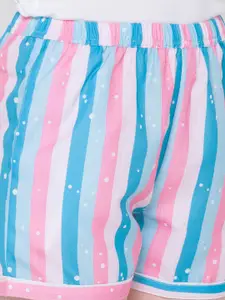 FashionRack Women Pack Of 2 Blue & Pink Printed Lounge Shorts