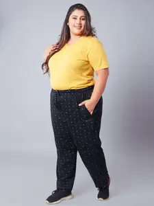 CUPID Plus Size Women Black Printed Cotton Lounge Pants