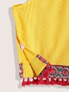 Sangria Girls Yellow & Golden Polka Dots Print Ready to Wear Lehenga Choli