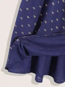 Sangria Girls Navy Blue & Golden Ethnic Motifs Print Ready to Wear Lehenga Choli