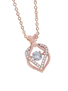 Saizen Women Rose Gold-Plated & White AD-Studded Pendant With Chain