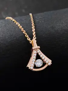 Saizen Rose Gold-Toned & Plated CZ-Studded Pendant With Chain
