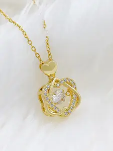 Saizen Gold-Plated & CZ Studded Pendant With Chain