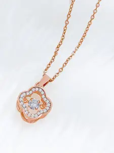 Saizen Women Rose Gold-Plated CZ Studded Pendant with Chain