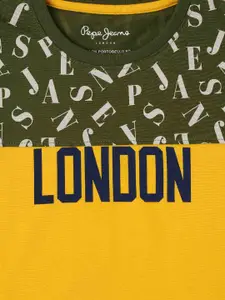 Pepe Jeans Boys Green & Yellow Colourblocked T-shirt
