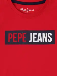 Pepe Jeans Boys Red & Navy Blue Colourblocked  Regular Fit T-shirt