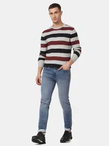 Blackberrys Men Grey & Black Striped  Pure Cotton Pullover