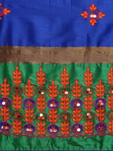 SERONA FABRICS Blue & Green Embroidered Silk Cotton Saree