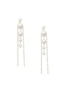 Yellow Chimes Gold-Plated Pearl & Crystal Beaded Dangler Earrings