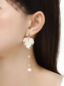 Unwind by Yellow Chimes White Contemporary Pearl Studded Drop Earrings