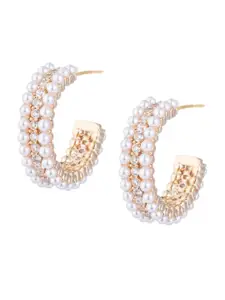 Yellow Chimes Gold-Plated White Crystal Studded Half Hoop Earrings