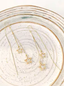 Yellow Chimes Gold-Toned Star-Shaped Crystal Studded Contemporary Drop Earrings