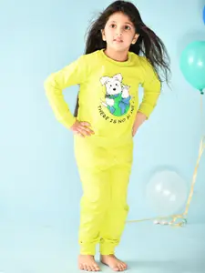 Anthrilo Girls Lime Green & White Printed Full Sleeves Top with Trousers