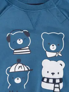 Pantaloons Baby Boys Teal Blue Printed Sweatshirt