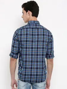 Arrow Blue Jean Co. Men Blue & Yellow Slim Fit Checked Casual Shirt