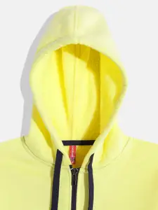 GAME BEGINS Girls Yellow & Navy Blue Printed Cotton Hooded Sweatshirt