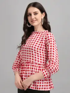 GUFRINA Red Checked Gathered & Pleated Top