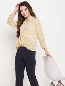 Madame Women Mustard Striped Casual Shirt