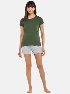 Dreamz by Pantaloons Women Green Round Neck Lounge Tshirts
