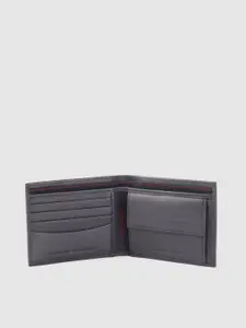 Tommy Hilfiger Men Navy Blue Solid Leather Two Fold Wallet