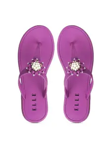 ELLE Women Purple Embellished T-Strap Flats