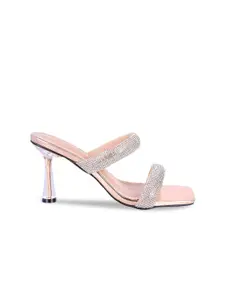 London Rag Nude-Coloured Embellished PU Party Block Sandals