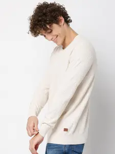 Mufti Men Beige Solid Long Sleeves Pullover