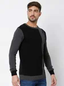 Mufti Men Black & Grey Melange Pure Cotton Pullover