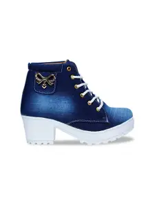 Krafter Women Blue Solid Heeled Regular Boots