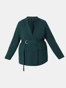 Vero Moda Women Green Solid Open Front Blazers