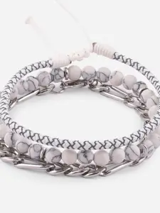 The Bro Code Men Pack of 3 Silver-Toned & White Silver-Plated Bracelet