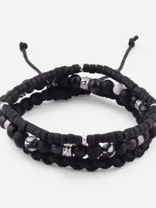 The Bro Code Men Set of 3 Grey and Black Elasticated Semi Precious Beaded bracelet