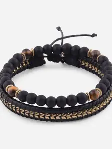 The Bro Code Men Brown and Black Set of 2 Elasticated Semi Precious Beaded bracelet