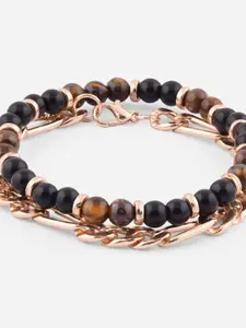The Bro Code Set of 2 Men Gold-Toned & Black Gold-Plated Bracelet