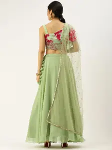 Ethnovog Green  Pink Embroidered Made to Measure Lehenga  Blouse With Dupatta