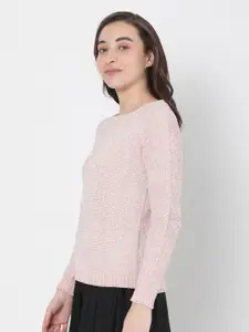 Vero Moda Women Pink Self Design Pullover