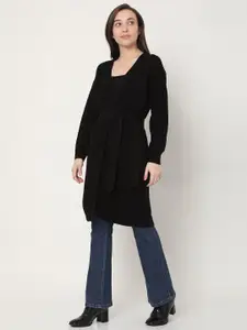 Vero Moda Women Black Longline Belted Coatigan