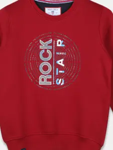 Monte Carlo Boys Cotton Blend Maroon Print Round Neck Sweatshirt