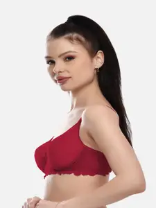 FIMS Women Maroon Cotton Lace Padded Bra