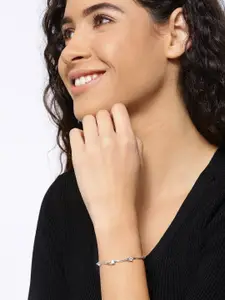 YouBella Women Silver-Toned & White Silver-Plated Kada Bracelet