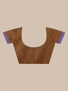 Arhi Women Brown & Lavender Woven Design Zari Pure Cotton Saree