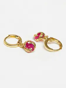 Voylla Gold-Toned & Pink Circular Spakling Essentials Drop Earrings with Gems