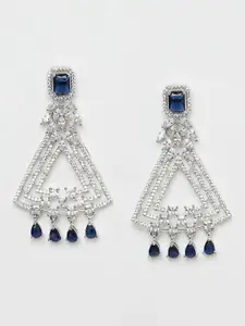 Voylla Women Silver-Toned  CZ Elegance Shimmering Dangler Triangular Drop Earrings