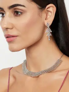 Voylla Women White & Silver-Toned & Plated CZ-Studded Necklace Set