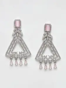 Voylla Women Silver-Toned & Purple Contemporary Drop Earrings