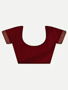 kasee Women Maroon & Gold-Toned Woven Design Embroidered Silk Blend Saree